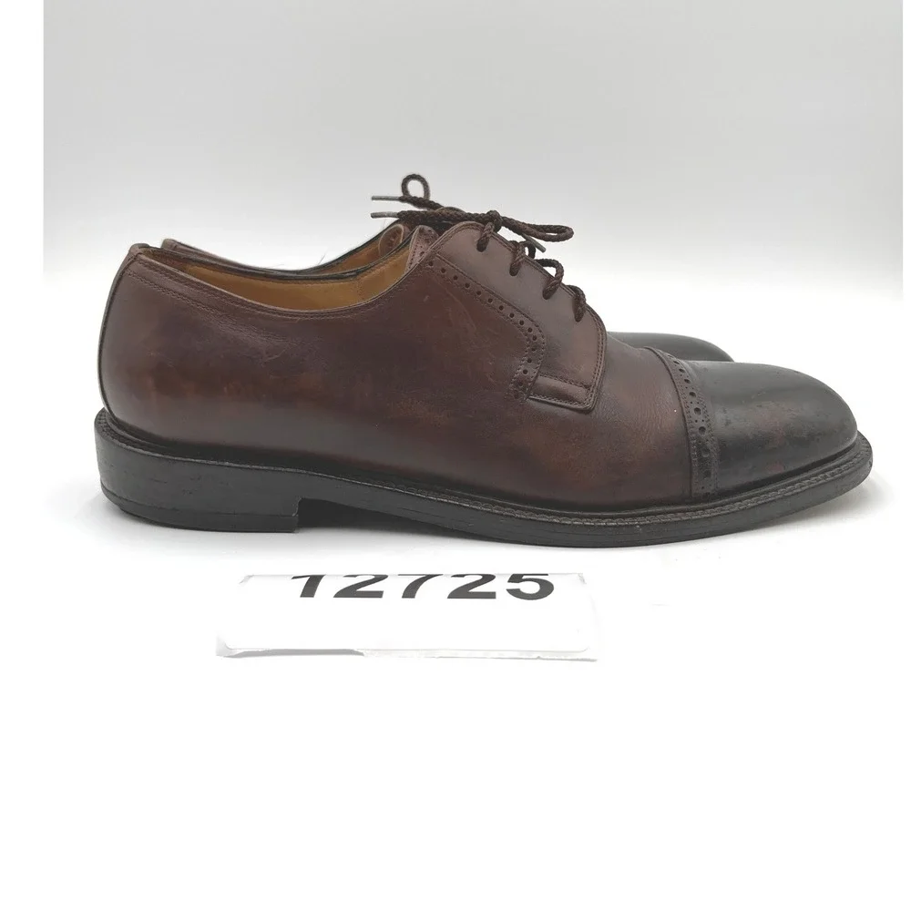 Calce Derby Shoes Mens 11 Burnished Brown Black Leather Brogue Cap Toe Lace Up